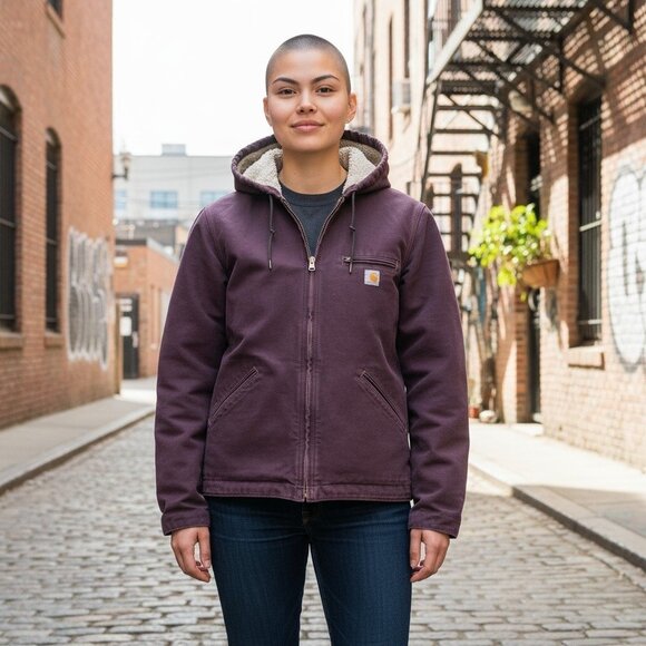 Carhartt Sierra Jacket Sherpa Lined Women's XL 16/18 Deep Wine Purple WJ141 DWN - Picture 1 of 7